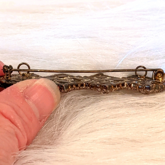 Vtg Art Deco Silverplate Rhinestone Brooch Pendant - Picture 4 of 8